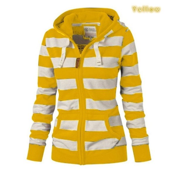 Sweaters - Lightweight Hooded Zippered Sweatshirt - Yellow